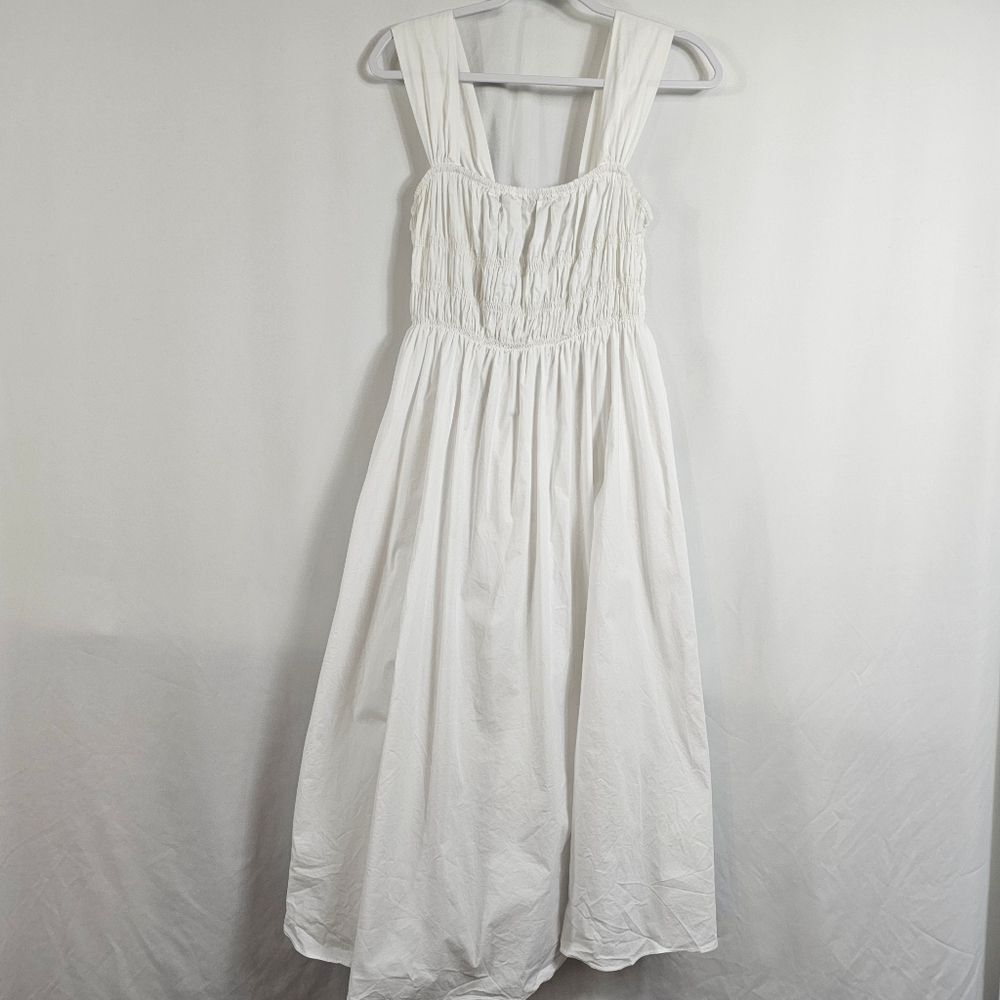 Staud Ida Smocked Midi Dress in White - Size M